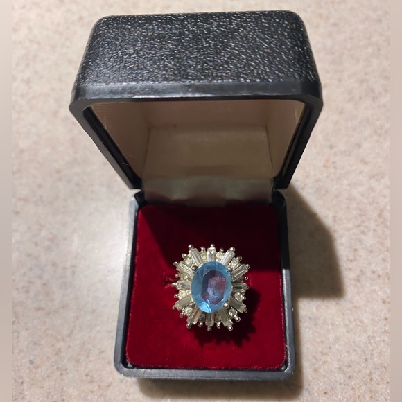 Vintage Aquamarine 18K Gold Plated Antique Ring - Size 8 - Picture 5 of 9